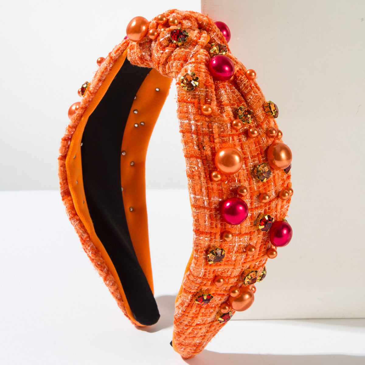 Wholesale Popular Headbands Fashionable Small Fragrance Cloth Knotted Diamond and Pearl Headbands